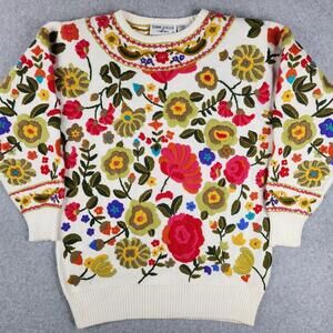 Vintage Bonnie Boerer Sweater Womens Small Multicolor Floral Embroidered 80s